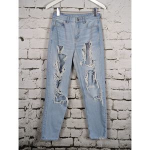 AMERICAN EAGLE Mom Jean Distressed Destroyed Grunge Denim Size 4